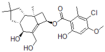 CAS#: 102092-23-9, 3-Chloro-6-hydroxy-4-methoxy-2-methyl-Benzoic acid (2R,4S,4aR,7aS,7bR)-2,4,4a,5,6,7,7a,7b-octahydro-4-hydroxy-3-(hydroxymethyl)-6,6,7b-trimethyl-1H-cyclobut[e]inden-2-ylester