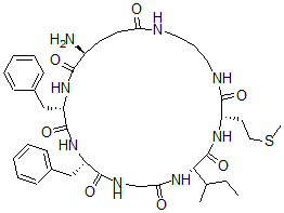 CAS 登录号：102334-63-4， (2S,5S,11S,14S,24S)-24-氨基-11-丁烷-2-基-14-(2-甲硫基乙基)-2,5-二(苯基甲基)-1,4,7,10,13,16,20-七氮杂环二十五烷-3,6,9,12,15,21,25-七酮