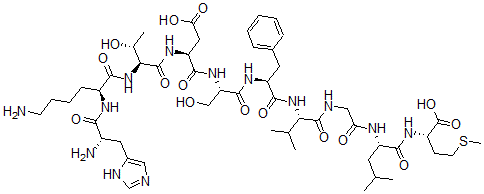 CAS 登录号：102989-34-4， L-组氨酰-L-赖氨酰-L-苏氨酰-L-a-天冬氨酰-L-丝氨酰-L-苯丙氨酰-L-缬氨酰甘氨酰-L-亮氨酰-L-蛋氨酸
