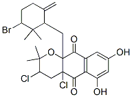CAS 登录号：103106-22-5， (3R,10aS)-10a-[(1R,3S)-3-溴-2,2-二甲基-6-亚甲基环己基]氧基-3,4a-二氯-6,8-二羟基-2,2-二甲基-3,4-二氢苯并[g]苯并吡喃-5,10-二酮