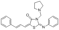 CAS 登录号：104123-93-5， (5Z)-2-苯基亚胺-5-[(E)-3-苯基丙-2-烯亚基]-3-(吡咯烷-1-基甲基)-1,3-噻唑烷-4-酮