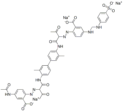 CAS#: 104744-49-2, 2-[[1-[[[4'-[[2-[[4-(Acetylamino)-2-Carboxyphenyl]Azo]-1,3-Dioxobutyl]Amino]-3,3'-Dimethyl[1,1'-Biphenyl]-4-Yl]Amino]Carbonyl]-2-Oxopropyl]Azo]-5-[[[(4-Sulfophenyl)Amino]Carbonyl]Amino]-Benzoic Acid Trisodium Salt