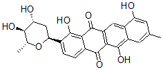 CAS 登录号：105997-04-4， 2-[(2S,4R,5S,6R)-4,5-二羟基-6-甲基四氢吡喃-2-基]-1,6,10-三羟基-8-甲基并四苯-5,12-二酮