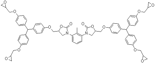 CAS 登录号：106253-69-4， 3,3'-(2-甲基-1,3-亚苯基)二{5-[(4-{二[4-(2-环氧乙烷基甲氧基)苯基]甲基}苯氧基)甲基]-1,3-恶唑烷-2-酮}