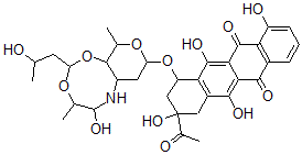 CAS 登录号：108089-33-4， 9-乙酰基-4,6,9,11-四羟基-7-[[5-羟基-2-(2-羟基丙基)-4,10-二甲基-4,5,6,6a,7,8,10,10a-八氢吡喃并[5,4-d][1,3,6]二氧氮杂环辛烷-8-基]氧基]-8,10-二氢-7H-并四苯-5,12-二酮