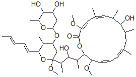 CAS 登录号：108351-33-3， (3E,5E,11E,13Z)-16-[4-[4-(4,5-二羟基-6-甲基四氢吡喃-2-基)氧基-2-甲氧基-5-甲基-6-[(1E,3E)-戊-1,3-二烯基]四氢吡喃-2-基]-3-羟基戊烷-2-基]-8-羟基-3,15-二甲氧基-5,7,9,11-四甲基-1-氧杂环十六碳-3,5,11,13-四烯-2-酮