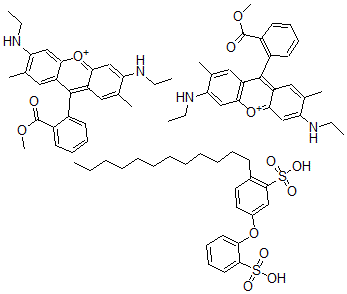 CAS#: 108512-51-2, 3,6-bis(ethylamino)-9-(2-(methoxycarbonyl)phenyl)-2,7-dimethyl-Xanthylium salt with 2(or 5)-dodecyl-5(or 2)-(sulfophenoxy)benzenesulfonic acid (2:1)