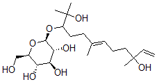CAS 登录号：108906-50-9， (2S,3R,4S,5S,6R)-2-[(6E)-2,10-二羟基-2,6,10-三甲基十二碳-6,11-二烯-3-基]氧基-6-(羟基甲基)四氢吡喃-3,4,5-三醇
