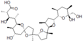 CAS 登录号：109345-56-4， (2S,3R,4S)-3-羟基-4-[(2S,5R,7S,8R,9S)-9-羟基-2-[(2R,5S)-5-[(2R,3S,5R)-5-[(2S,3S,5R,6R)-6-羟基-6-(羟基甲基)-3,5-二甲基四氢吡喃-2-基]-3-甲基四氢呋喃-2-基]-5-甲基四氢呋喃-2-基]-2,8-二甲基-1,6-二氧杂螺[4.5]癸烷-7-基]-2-甲基戊酸