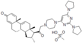 CAS#: 110101-67-2, 21-(4-(2,6-di-1-Pyrrolidinyl-4-pyrimidinyl)-1-piperazinyl)-16-methylpregna-1,4,9(11)-triene-3,20-dione monomethanesulfonate