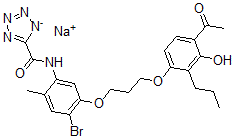 CAS 登录号：111130-14-4， [[5-[3-(4-乙酰基-3-羟基-2-丙基苯氧基)丙氧基]-4-溴-2-甲基苯基]氨基]-(四唑-5-亚基)甲醇钠