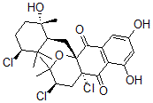 CAS 登录号：111216-63-8， (3R,4aR,10aS)-3,4alpha-二氯-10alpha-[[(1S,3S,6S)-3-氯-6-羟基-2,2,6-三甲基环己基]甲基]-6,8-二羟基-2,2-二甲基-3,4-二氢苯并[g]苯并吡喃-5,10-二酮