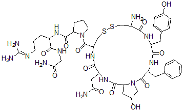 CAS 登录号：112935-96-3， 1-[9-氨基-17-(2-氨基-2-氧代乙基)-22-羟基-6-[(4-羟基苯基)甲基]-2,5,8,16,19-五氧代-3-(苯基甲基)11,12-二硫杂-1,4,7,15,18-五氮杂双环[18.3.0]二十三烷-14-羰基]-N-[1-[(2-氨基-2-氧代乙基)氨基]-5-(二氨基亚甲基氨基)-1-氧代戊烷-2-基]吡咯烷-2-甲酰胺