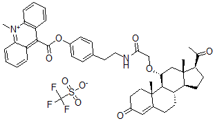 CAS#: 113578-24-8, [4-[2-[[2-[[(8S,9S,10R,11R,13S,14S,17S)-17-Acetyl-10,13-Dimethyl-3-Oxo-1,2,6,7,8,9,11,12,14,15,16,17-Dodecahydrocyclopenta[a]Phenanthren-11-Yl]Oxy]Acetyl]Amino]Ethyl]Phenyl] 10-Methylacridin-10-Ium-9-Carboxylate Trifluoromethanesulfonate