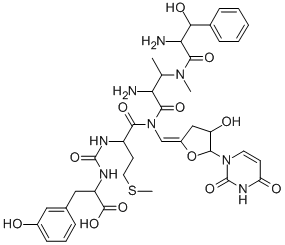 CAS#: 114797-04-5, 2-[[1-[[3-[[2-Amino-3-(3-Hydroxyphenyl)Propanoyl]-Methylamino]-1-[[(Z)-[(4R,5R)-5-(2,4-Dioxopyrimidin-1-Yl)-4-Hydroxyoxolan-2-Ylidene]Methyl]Amino]-1-Oxobutan-2-Yl]Amino]-4-Methylsulfanyl-1-Oxobutan-2-Yl]Carbamoylamino]-3-(3-Hydroxyphenyl)Propanoic Acid