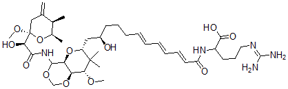 CAS#: 115204-07-4, 2-[[(2E,4E,6E,11R)-12-[(4aS,6R,8S,8aR)-4-[[(2S)-2-hydroxy-2-[(2R,5R,6R)-2-methoxy-5,6-dimethyl-4-methylidene-oxan-2-yl]ethanoyl]amino]-8-methoxy-7,7-dimethyl-4a,6,8,8a-tetrahydro-4H-pyrano[5,6-d][1,3]dioxin-6-yl]-11-hydroxy-dodeca-2,4,6-trienoyl]amino]-5-(diaminomethylideneamino)pentanoic acid