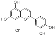 CAS 登录号：1154-78-5， 2-(3,4-二羟基苯基)-5,7-二羟基-1-苯并吡喃鎓氯化物(1:1)
