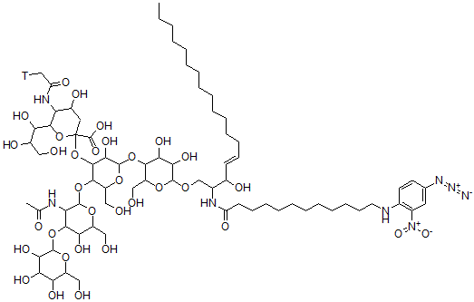 CAS 登录号：116926-94-4， 2-[5-[3-乙酰氨基-5-羟基-6-(羟基甲基)-4-[3,4,5-三羟基-6-(羟基甲基)四氢吡喃-2-基]氧基四氢吡喃-2-基]氧基-2-[6-[(E)-2-[12-[(4-叠氮基-2-硝基苯基)氨基]月桂酰氨基]-3-羟基十八碳-4-烯氧基]-4,5-二羟基-2-(羟基甲基)四氢吡喃-3-基]氧基-3-羟基-6-(羟基甲基)四氢吡喃-4-基]氧基-4-羟基-6-(1,2,3-三羟基丙基)-5-[(2-氚乙酰基)氨基]四氢吡喃-2-羧酸
