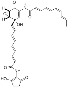 CAS 登录号：117778-57-1， (2E,4E,6E,8E)-N-[(1R,2S,6S)-2-羟基-2-[(1E,3E,5E,7E)-9-[(2-羟基-5-氧代-1-环戊烯基)氨基]-9-氧代壬-1,3,5,7-四烯基]-5-氧代-7-氧杂双环[4.1.0]庚-3-烯-4-基]癸-2,4,6,8-四烯酰胺