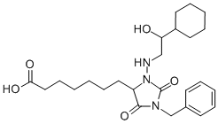 CAS 登录号：118675-50-6， 3-苄基-5-(6-羧基己基)-1-(2-环己基-2-羟基乙基氨基)海因