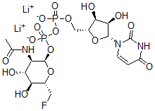 CAS#: 120701-60-2, Dilithium [(2R,3R,4R,5S,6S)-3-Acetamido-6-(Fluoromethyl)-4,5-Dihydroxyoxan-2-Yl] [[(2R,3S,4R,5R)-5-(2,4-Dioxopyrimidin-1-Yl)-3,4-Dihydroxyoxolan-2-Yl]Methoxy-Oxidophosphoryl] Phosphate