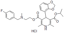 CAS#: 121489-04-1, O3-[2-[(4-Fluorophenyl)Methyl-Methylamino]Ethyl] O5-Propan-2-Yl 4-(1,3-Benzodioxol-4-Yl)-2,6-Dimethyl-1,4-Dihydropyridine-3,5-Dicarboxylate Hydrochloride