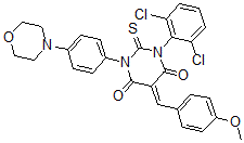 CAS 登录号：121608-36-4， (5Z)-1-(2,6-二氯苯基)-5-[(4-甲氧基苯基)亚甲基]-3-(4-吗啉-4-基苯基)-2-硫代-1,3-二嗪农-4,6-二酮