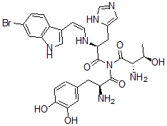 CAS#: 122548-04-3, (2S,3R)-2-amino-N-[(2S)-2-amino-3-(3,4-dihydroxyphenyl)propanoyl]-N-[(2S)-2-[[(Z)-2-(6-bromo-1H-indol-3-yl)ethenyl]amino]-3-(3H-imidazol-4-yl)propanoyl]-3-hydroxy-butanamide