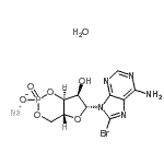 CAS 登录号：123334-12-3， 钠(4aR,6R,7R,7aS)-6-(6-氨基-8-溴-9H-嘌呤-9-基)-7-羟基四氢-4H-呋喃并[3,2-d][1,3,2]二氧杂环己膦烷-2-醇2-氧化物水合物(1:1:1)