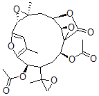CAS 登录号：123483-20-5， (1R*,2S*,4S*(S*),5R*,10R*,12S*,14R*,15R*)-(-)-2,5-二(乙酰氧基)-7,12-二甲基-4-(2-甲基环氧乙烷基)-11,16,18,19-四氧杂五环(12.2.2.1(6,9).0(1,15).0(10.12))十九-6,8-二烯-17-酮