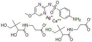 CAS 登录号：123774-77-6， (R)-N-(2,4-二羟基-3,3-二甲基-1-氧代丁基)-beta-丙氨酸钙盐与 4-氨基-N-(5-甲氧基-2-嘧啶基)苯磺酰胺单银盐混合物 (2:1)