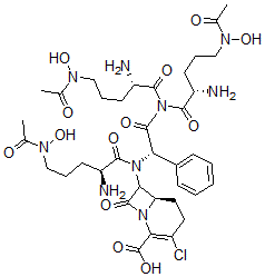 CAS 登录号：124650-78-8， (6R)-7-[[(2S)-5-(乙酰基-羟基氨基)-2-氨基戊酰基]-[(1S)-2-[二[(2S)-5-(乙酰基-羟基氨基)-2-氨基戊酰基]氨基]-2-氧代-1-苯基乙基]氨基]-3-氯-8-氧代-1-氮杂双环[4.2.0]辛-2-烯-2-羧酸