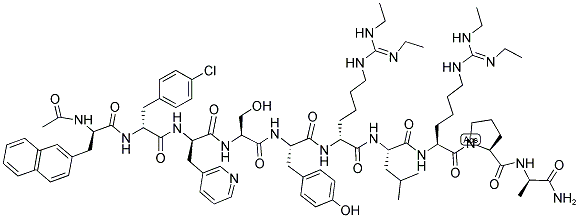 CAS 登录号：124904-93-4， N-乙酰基-3-(2-萘基)-D-丙氨酰-4-氯-D-苯丙氨酰-3-(3-吡啶基)-D-丙氨酰-L-丝氨酰-L-酪氨酰-N6-[二(乙基氨基)亚甲基]-D-赖氨酰-L-亮氨酰-N6-[二(乙基氨基)亚甲基]-L-赖氨酰-L-脯氨酰-D-丙氨酰胺