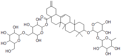 CAS 登录号：125239-12-5， 28-O-吡喃葡萄糖基-(1-6)-吡喃葡萄糖基3-O-吡喃鼠李糖基-(1-2)-阿拉伯吡喃糖基-30-去甲齐墩果-12,20(29)-二烯-28-酸