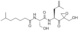 CAS 登录号：126509-46-4， N-[3-羟基-1-[[(2S)-1-[(2R)-2-(羟基甲基)环氧乙烷-2-基]-4-甲基-1-氧代戊-4-烯-2-基]氨基]-1-氧代丙烷-2-基]-6-甲基庚酰胺