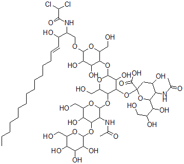 CAS 登录号：126586-85-4， 5-乙酰氨基-2-[5-[3-乙酰氨基-5-羟基-6-(羟基甲基)-4-[3,4,5-三羟基-6-(羟基甲基)四氢吡喃-2-基]氧基四氢吡喃-2-基]氧基-2-[6-[(E)-2-[(2,2-二氯乙酰基)氨基]-3-羟基十八碳-4-烯氧基]-4,5-二羟基-2-(羟基甲基)四氢吡喃-3-基]氧基-3-羟基-6-(羟基甲基)四氢吡喃-4-基]氧基-4-羟基-6-(1,2,3-三羟基丙基)四氢吡喃-2-羧酸