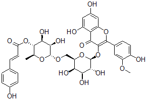 CAS 登录号：128533-13-1， [(2S,3R,4S,5R,6R)-6-[[(2R,3R,4S,5R,6S)-6-[5,7-二羟基-2-(4-羟基-3-甲氧基苯基)-4-氧代苯并吡喃-3-基]氧基-3,4,5-三羟基四氢吡喃-2-基]甲氧基]-4,5-二羟基-2-甲基四氢吡喃-3-基](E)-3-(4-羟基苯基)丙-2-烯酸酯