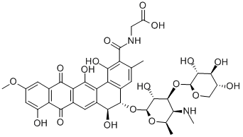 CAS#: 130743-10-1, (5S-trans)-N-((5-((4,6-Dideoxy-4-(Methylamino)-3-O-beta-D-Xylopyranosyl-beta-D-Galactopyranosyl)Oxy)-5,6,8,13-Tetrahydro-1,6,9,14-Tetrahydroxy-11-Methoxy-3-Methyl-8,13-Dioxobenzo(a)Naphthacen-2-Yl)Carbonyl)-Glycine