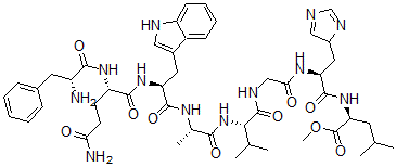 CAS 登录号：130800-38-3， 1-去(5-氧代-L-脯氨酸)-2-去-L-缬氨酸-3-D-苯丙氨酸-10-L-亮氨酸-11-去-L-蛋氨酰胺蛙紧张肽甲基酯