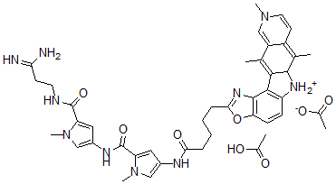 CAS#: 130861-48-2, 2-(5-((5-(((5-(((3-Amino-3-Iminopropyl)Amino)Carbonyl)-1-Methyl-1H-Pyrrol-3-Yl)Amino)Carbonyl)-1-Methyl-1H-Pyrrol-3-Yl)Amino)-5-Oxopentyl)-7,10,12-Trimethyl-6H-Oxazolo(4,5-g)Pyrido(4,3-B)Carbazolium Acetate Monoacetate