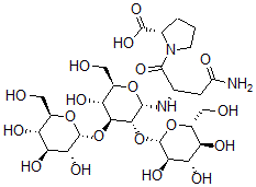 CAS 登录号：131088-79-4， (2S)-1-[(2S)-4-氨基-2-[[(2S,3R,4S,5R,6R)-5-羟基-6-(羟基甲基)-3,4-二[[(2S,3R,4S,5S,6R)-3,4,5-三羟基-6-(羟基甲基)四氢吡喃-2-基]氧基]四氢吡喃-2-基]氨基]-4-氧代丁酰基]吡咯烷-2-羧酸