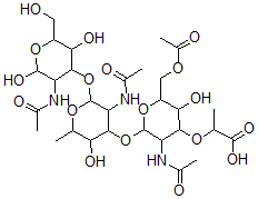 CAS 登录号：132194-17-3， 2-[3-乙酰氨基-2-[3-乙酰氨基-2-[3-乙酰氨基-2,5-二羟基-6-(羟基甲基)四氢吡喃-4-基]氧基-5-羟基-6-甲基四氢吡喃-4-基]氧基-6-(乙酰氧基甲基)-5-羟基四氢吡喃-4-基]氧基丙酸