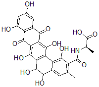 CAS 登录号：132971-65-4， N-((5,6,8,13-四氢-1,5,6,7,9,11,14-七羟基-3-甲基-8,13-二氧代苯并(a)丁省-2-基)羰基)-D-丙氨酸