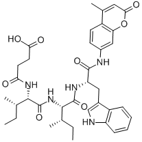 CAS 登录号：133525-12-9， 4-[[(2S,3S)-1-[[(2S,3S)-1-[[(2S)-3-(1H-吲哚-3-基)-2-[(4-甲基-2-氧代苯并吡喃-7-基)氨基]丙酰]氨基]-3-甲基-1-氧代戊烷-2-基]氨基]-3-甲基-1-氧代戊烷-2-基]氨基]-4-氧代丁酸