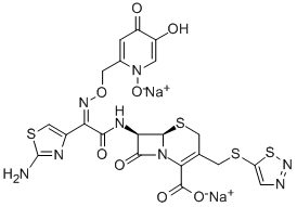 CAS 登录号：133686-28-9， (6R,7R)-7-[[(2Z)-(2-氨基-4-噻唑基)[[(1,4-二氢-1,5-二羟基-4-氧代-2-吡啶基)甲氧基]亚氨基]乙酰基]氨基]-8-氧代-3-[(1,2,3-噻二唑-5-基硫代)甲基]-5-硫杂-1-氮杂双环[4.2.0]辛-2-烯-2-羧酸钠盐(1:1)