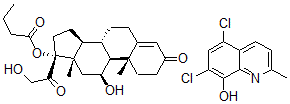 CAS 登录号：135467-84-4， (11beta)-11,21-二羟基-17-(1-氧代丁氧基)-孕甾-4-烯-3,20-二酮与 5,7-二氯-2-甲基-8-喹啉醇混合物