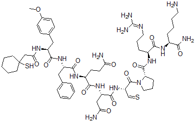 CAS 登录号：135484-51-4， (2S)-N-[(2S)-4-氨基-1-[[(2R)-1-[(2S)-2-[[(2S)-5-(二氨基亚甲基氨基)-1-[[(2S)-1,6-二氨基-1-氧代-己烷-2-基]氨基]-1-氧代-戊烷-2-基]氨基甲酰]吡咯烷-1-基]-1-氧代-3-硫代-丙-2-基]氨基]-1,4-二氧代-丁烷-2-基]-2-[[(2S)-2-[[(2S)-3-(4-甲氧基苯基)-2-[2-(1-巯基环己基)乙酰氨基]丙酰]氨基]-3-苯基-丙酰]氨基]戊烷二酰胺