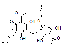 CAS#: 138169-54-7, 2-Acetyl-4-[[3-Acetyl-2,4-Dihydroxy-6-(3-Methylbut-2-Enoxy)Phenyl]Methyl]-3,5-Dihydroxy-6-Methyl-6-(3-Methylbut-2-Enyl)Cyclohexa-2,4-Dien-1-One