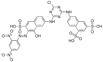 CAS 登录号：138272-10-3， 三钾6-[[4-氯-6-[[(7Z)-7-[(2,4-二硝基苯基)亚肼基]-8-氧代-6-磺酸萘-2-基]氨基]-1,3,5-三嗪-2-基]氨基]萘-1,3-二磺酸盐