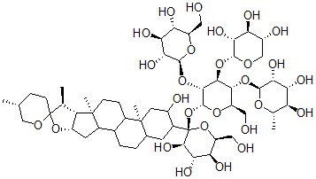 CAS 登录号：139979-76-3， 3-O-((吡喃鼠李糖基-(1-3)-吡喃木糖基-(1-2)-)(吡喃葡萄糖基-(1-3))-吡喃葡萄糖基-(1-3)-吡喃葡萄糖基)螺甾烷-2,3-二醇